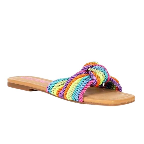 Gianni Bini Penni Rainbow Corded Knot Flat Sandals Size 5 - Picture 1 of 5